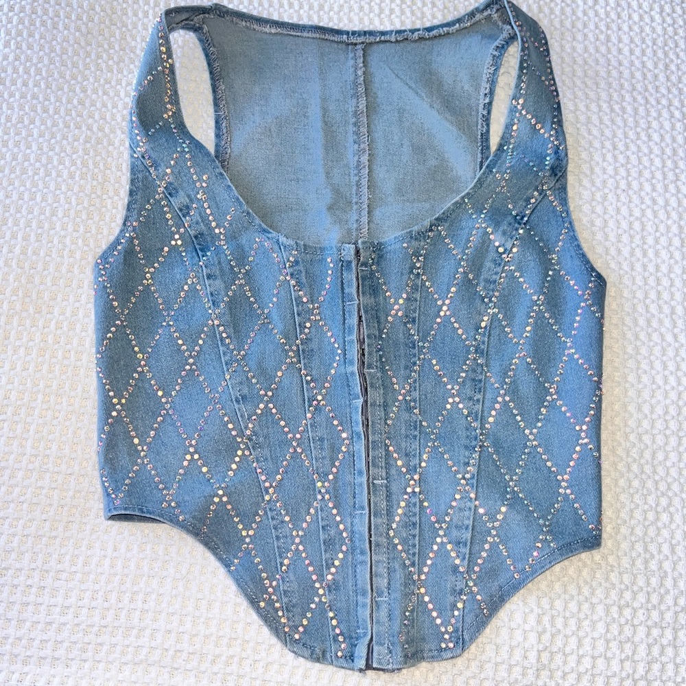 SHEIN Blue Embellished Crop Top